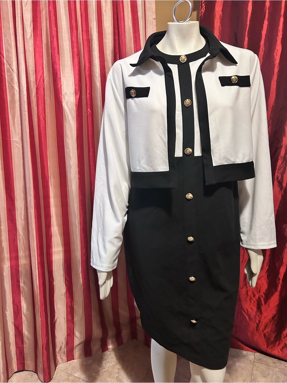 SHEIN Black and White Two-Tone Button-Front Midi Dress Set